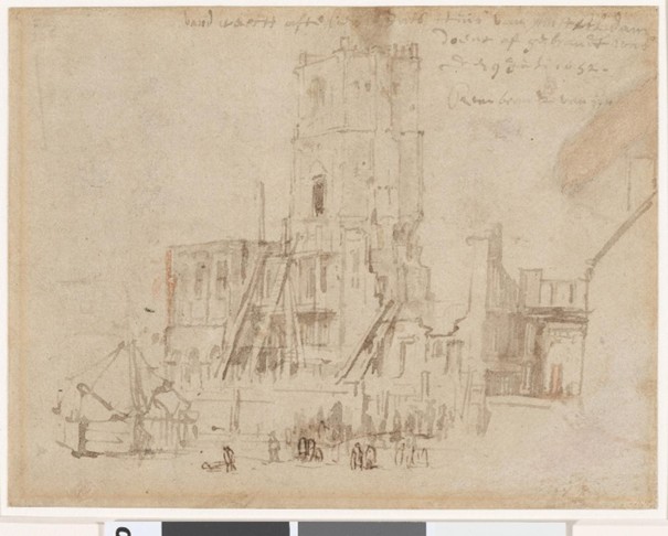 Afbeelding schilderij 'De ruïnes van het oude stadhuis van Amsterdam' van Rembrandt