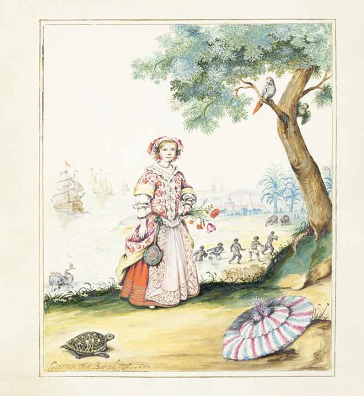 Fantasievoorstelling met Hillegonda Louise Schellinger (1674-1750) bij de haven van Willemstad, Curaçao